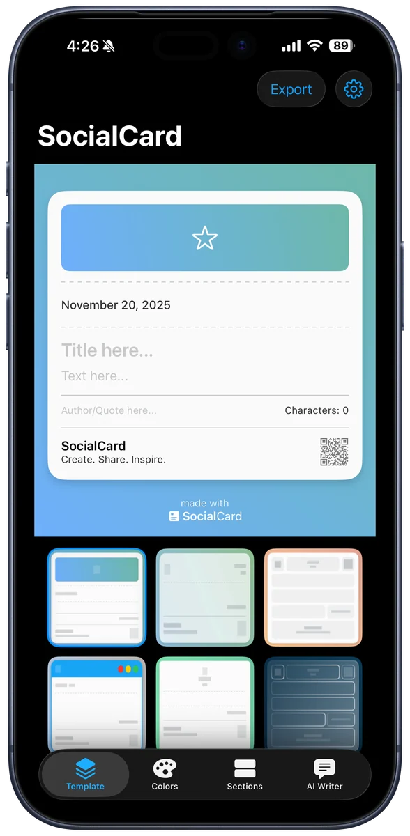 SocialCard screenshot 1 of 4, shown on iPhone