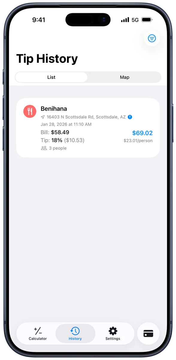 Tip & Bill Split Calculator screenshot 3 of 5, shown on iPhone