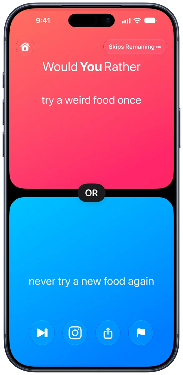 Would U Rather screenshot 3 of 6, shown on iPhone