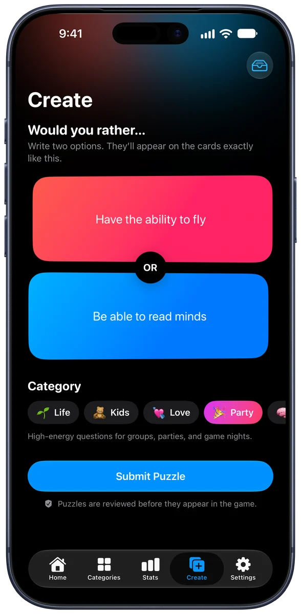 Would U Rather screenshot 4 of 6, shown on iPhone